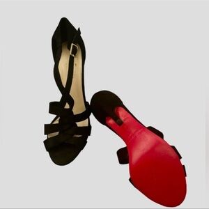 Kate Spade Black Strappy Heels with Red Soles